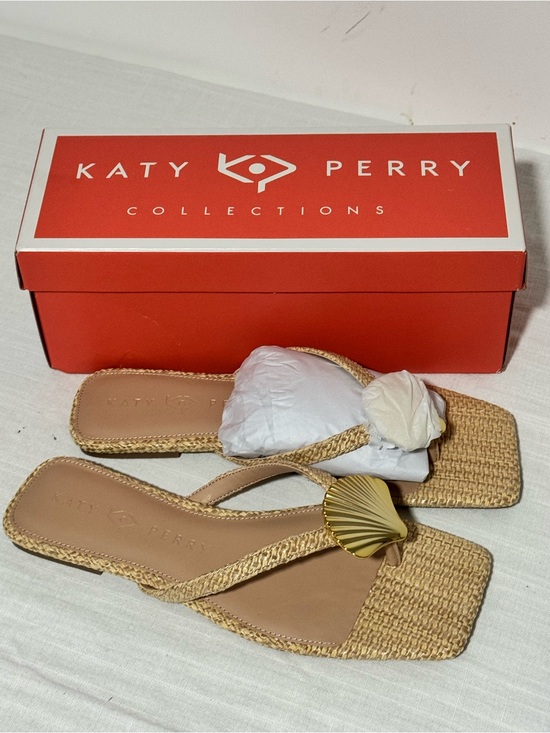 Katy Perry Collections Shoes - Katy Perry Collections Tan Woven Slide Sandals with Gold Shell Charm